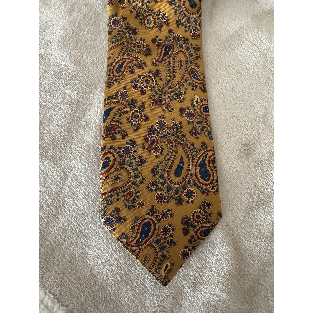 Liberty London Silk Tie Gold Paisley Floral Pattern Blue Red All Silk Luxury